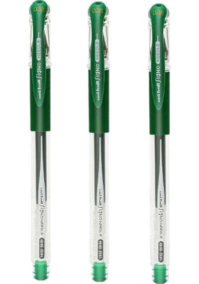 Uniball Signo Needle 0.38 İğne Uçlu Jel Kalem Çim Yeşili Üç Adet