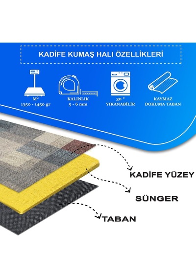 Ayrex Latte Dizayn Apelia Kadife Pamuk Tabanlı Yıkanabilen Kaydırmaz Antibakteriyel Salon Halısı 120x180 Diğer