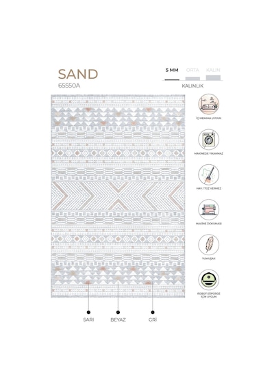 Koza Halı Sand Gri Sarı Kolay Temizlenebilir Halı Kilim Salon Oturma Odası Gri Sarı