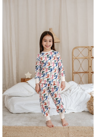 Kovboy Çizme Baskılı Color Shapes Çocuk Pijama Seti Krem
