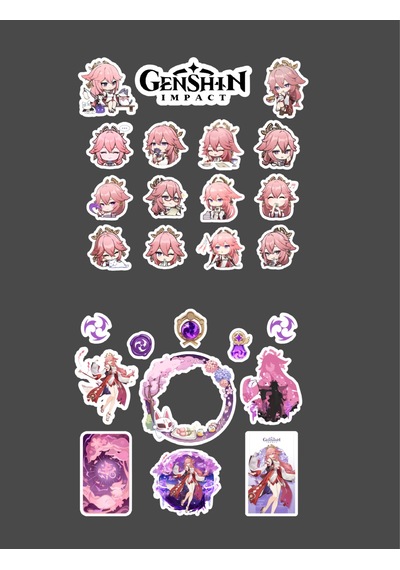 Genshin-yae Miko 2 Adet Sticker Set Parlak Kağıt