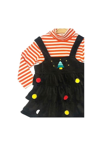 Çikoby Kız Bebek Çizgili Bluz Jile Takım-13604 Turuncu