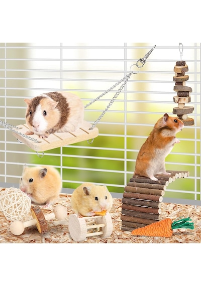 Tr Hamster Çiğneme Oyuncak Seti Küçük Hayvan Molar Oyuncaklar Diş Bakımı Ahşap Aksesuarlar Kobaylar, Şinşilla