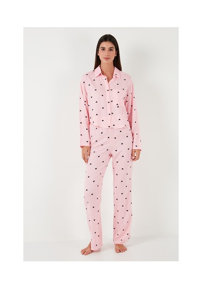 Lela Desenli Rahat Kesim Bol Paça Yazlık Bayan Pijama Takımı 6110014 Toz Pembe