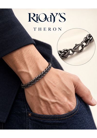 Riody's Theron Erkek Bileklik 6 Mm Füme Çelik Hasır Zincir Kancalı Kilit Gri
