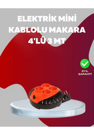 3 Metre Kablolu 4 Lü Kırmızı Priz Makara 0