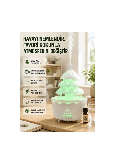 Astraltech Dekoratif Şans Ağacı Ultrasonik Nemlendirici Rgb Gece Lambalı Aroma Difüzörü