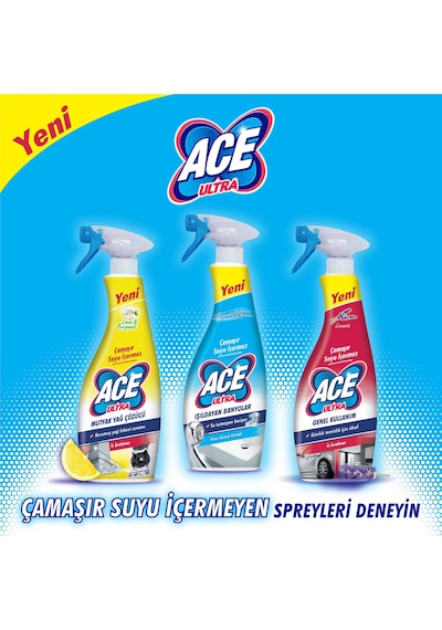 Ace Çamaşır Suyu İçermez Ultra Köpük Banyo + Mutfak + Çok Amaçlı 3 x 700 ML