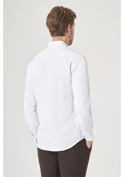 İmza Beyaz Düğmeli Yaka Oxford Slim Fit Pamuklu Gömlek 1004265284