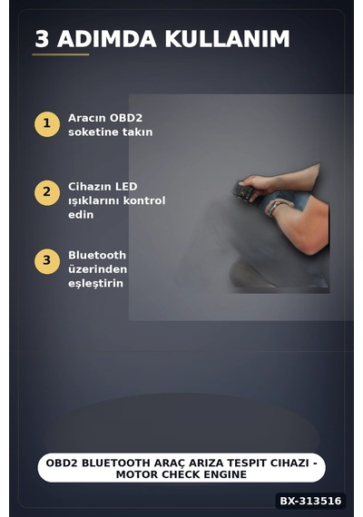 Obd2 Bluetooth Araç Arıza Tespit Cihazı - Motor Check Engine Okuyucu Ve Sıfırlama Bx-313516 Çok Renkli