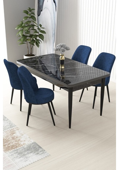 Canisa Concept Nil Serisi 70x110 Sabit Mutfak Masası Takımı Siyah Mermer Desen Masa 4 Lacivert Sandalye Lajivert Sandalyeler Siyah Masa Canisa Concept Nil Serisi 70x110 Sabit Mutfak Masası Takımı Siyah Mermer Desen Masa 4 Lacivert Sandalye Lajivert Sandalyeler Siyah Masa