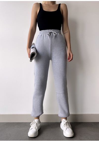 Gugus Trend Kadın Kışlık Kalın İçi Polarlı Yüksek Bel Paçası Lastikli Basic Jogger Eşofman Altı Gri
