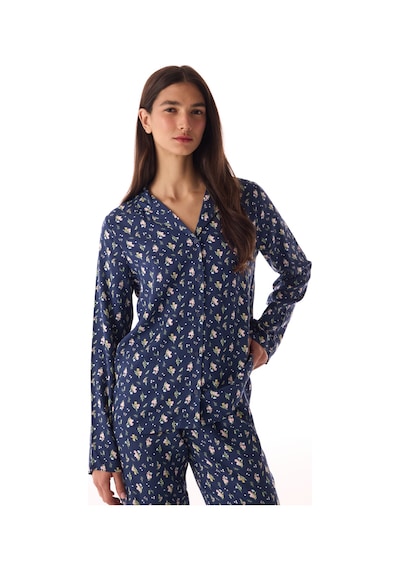 Penti Koyu Mavi Pretty Flowers Gömlek Pantolon Pijama Takımı K.mavı