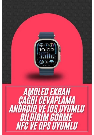 49mm Akıllı Saat Amoled Ekranlı Kadın Erkek Kol Saati Plastik Kordon Gri