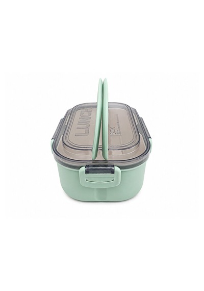 Bölmeli Lunch Box Sızdırmaz Kapaklı, Çatal Kaşık Bıçaklı Pratik Yemek Saklama Kabı Beslenme Kabı Yeşil