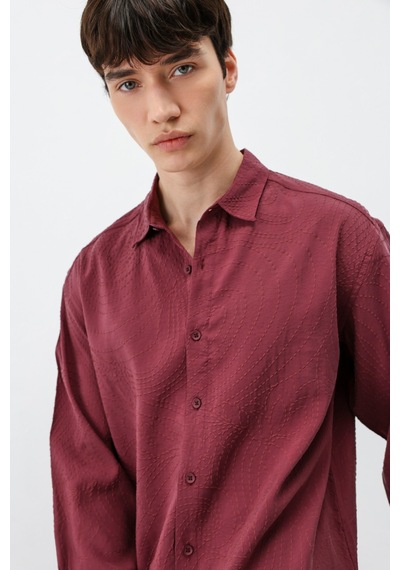 Vamos Oversize Dikiş Detaylı Gömlek Bordo