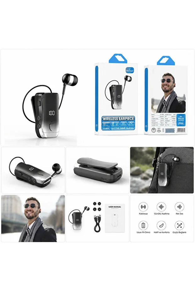 Xk-bm03 Bluetooth Makaralı Yaka Kulaklığı V5.3 Dijital Batarya Göstergeli, Gürültü Azaltmalı, Hd Ses Kaliteli, Uzun