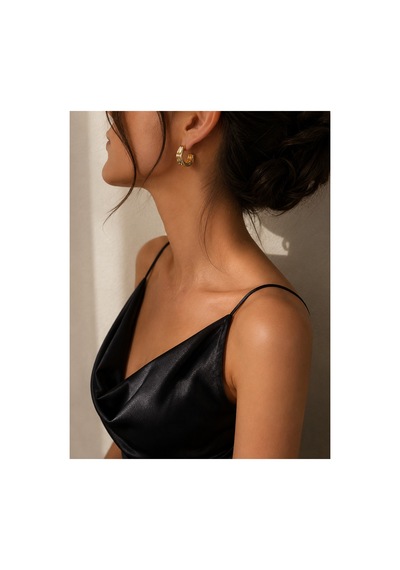 Gold Dokulu Kalın Halka Kadın Küpe Altın 94463442