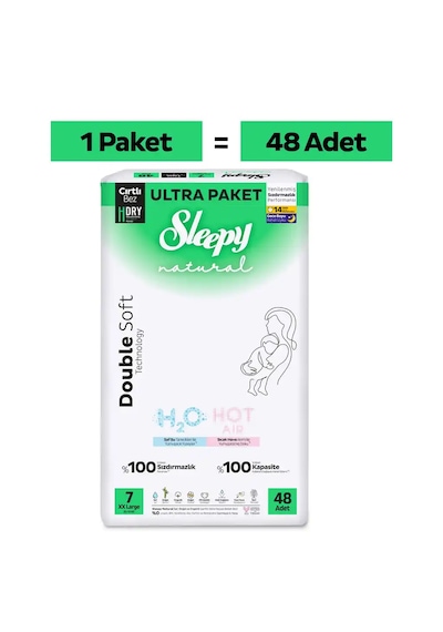 Sleepy Natural Double Soft Ultra Paket Bebek Bezi 7 Numara Xxlarge 48 Adet