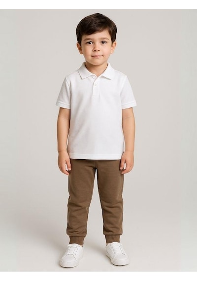 Zekids Çocuk Beli Paçası Lastikli Yumuşak Dokulu Okul Eşofman Altı-16088 Kahverengi