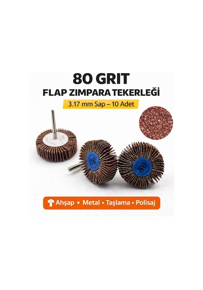Senbang 80 Grit Flap Zımpara Tekerleği 3.17 Mm Sap Mini Zımpara Ucu 10 Adet Ahşap Metal Taşlama Polisaj