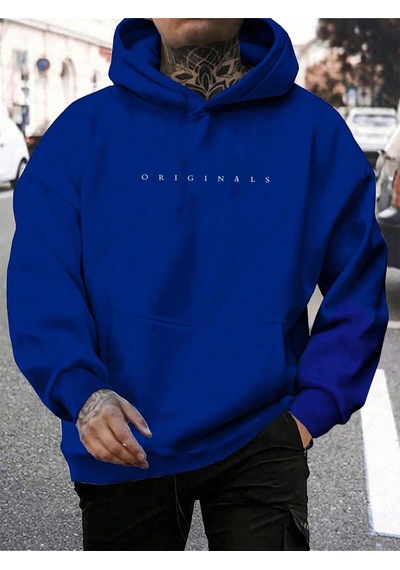Unisex Oversize Original Baskılı Saks Mavisi Kapüşonlu Sweatshirt Saks Mavi