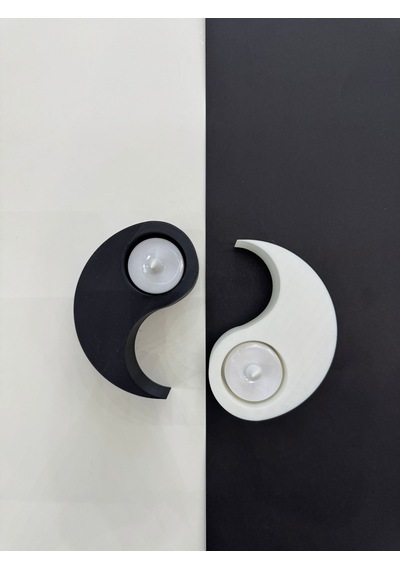 Yin Yang Mumluk Siyah Beyaz Çift Hazneli Led Tealight Dekoratif Mumluk