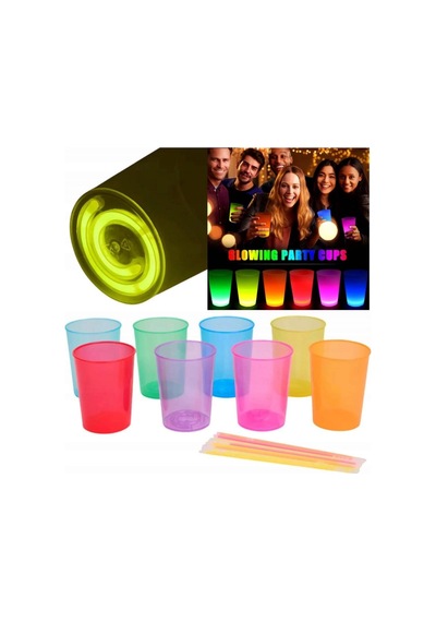 Mey İthalat Karanlıkta Yanan Gece Işığı Mega Glow Bardaklar 8 Adet 8.5 X 10.5 Cm Şeffaf