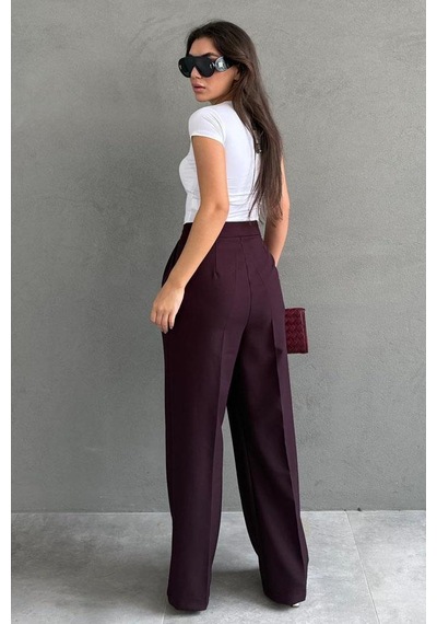 Dokuma Bordo Bol Paça Kadın Kumaş Pantolon Sh341 S