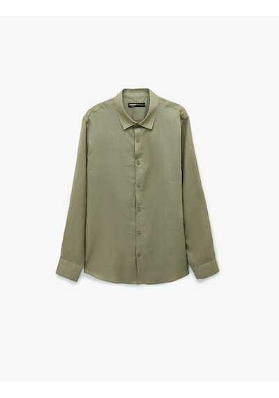 Koton Klasik Yaka Regular Fit Uzun Kollu Keten Gömlek Vizon 6sam60190hw Taba