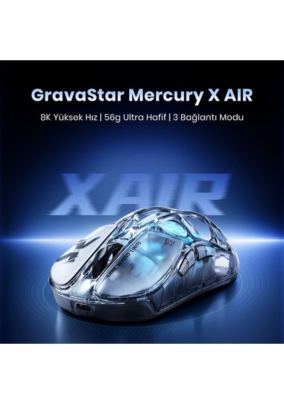Gravastar Mercury V60 Kablolu Manyetik Gaming İngilizce Q Klavye Ve X Air Kablosuz Optik Mouse Seti,