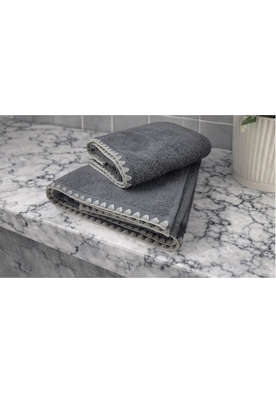 Krem İstiridye Dikişli %100 Pamuk Yumuşak Dokulu Yüksek Su Emici 2'li Banyo Havlu Seti 50x90-70x130 Gri