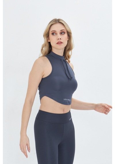 Lesa Wear Soft Touch Bedene Oturan İp Detaylı Sporcu Crop Sütyeni Antrasit
