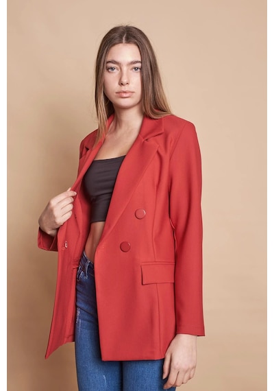 Kadın Düğme Detaylı Uzun Kol Şık Ofis Süs Cep Kapaklı Kumaş Blazer Ceket -bordo Bordo