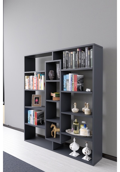 Kiola 14 Bölmeli Dekoratif Açık Tasarım Kitaplık Modern Kitap... Antrasit