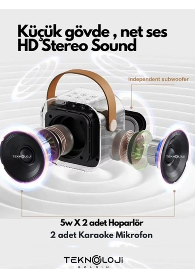 Çift Karaoke Mikrofonlu Kablosuz Bluetooth Hoparlör 5 Ses Efektli Rgb Hd Stereo Ses Usb/sd/fm