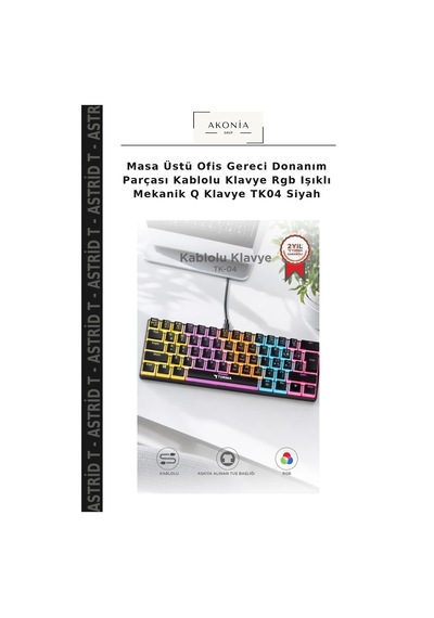Masa Üstü Ofis Gereci Donanım Parçası Kablolu Klavye Rgb Işıklı Mekanik Q Klavye Tk04 Siyah