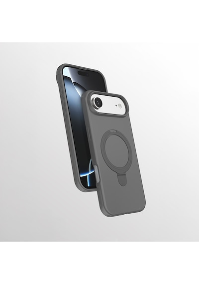 Apple Uyumlu iPhone 17 Air Kılıf M-safe Şarj Özellikli Standlı Zore Samara Kapak Titanyum-gri