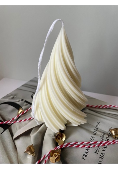 Yılbaşı Çam Ağacı Dekoratif Model Kokulu Vegan Soya Mum Beyaz