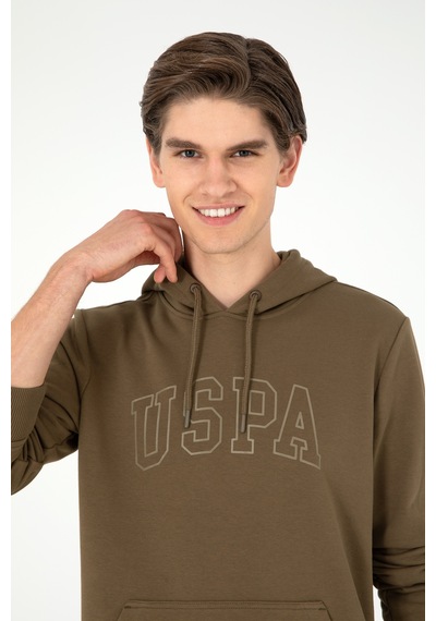 U.S. Polo Assn. Erkek Regular Fit Kapüşonlu Haki Basic Sweatshirt 50295175-VR027