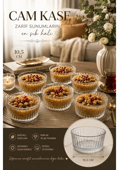 Porsima 13992 Vanes Asya 6'lı 200 Ml Çizgili Cam Çerezlik, Reçellik & Kahvaltılık Kase Yok