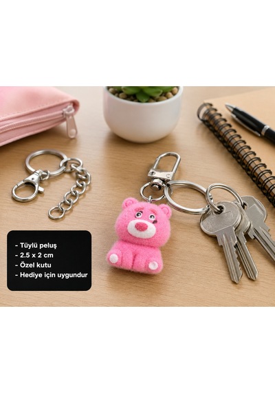 Pinky Bear Tüylü Peluş Charm Anahtarlık Sevimli Ayıcık Çanta Aksesuarı Hediye
