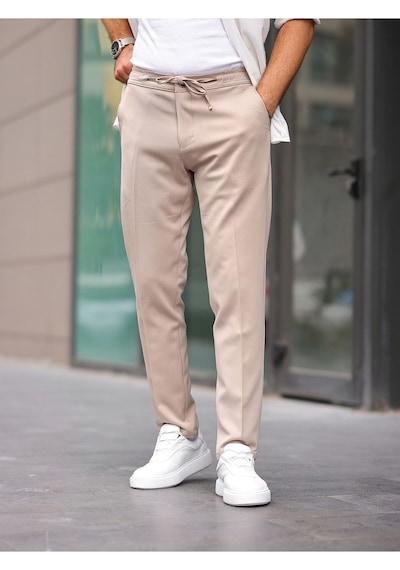 Slim Fit Likralı Jogger Pantolon Krem