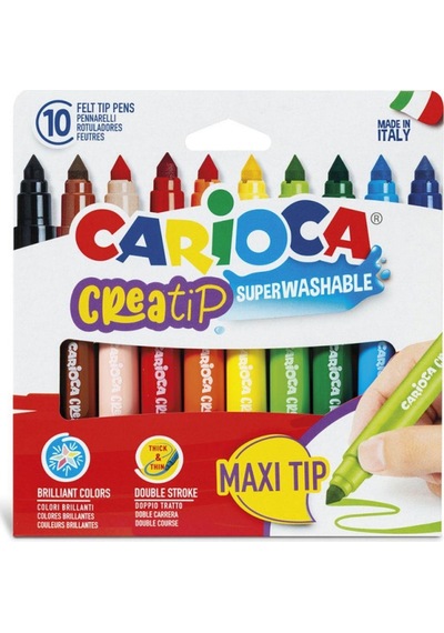 Lisanslı Frozen Kalemlik Hediyeli - Carioca Creatip 10 Renk Yıkanabilir Keçeli Kalem Büyük Boy Pembe