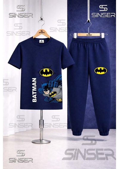 Ss Sinser Çocuk Batman Yan Yumruk Yazı Byk Baskılı Tişort Eşofman Takımı Lacivert