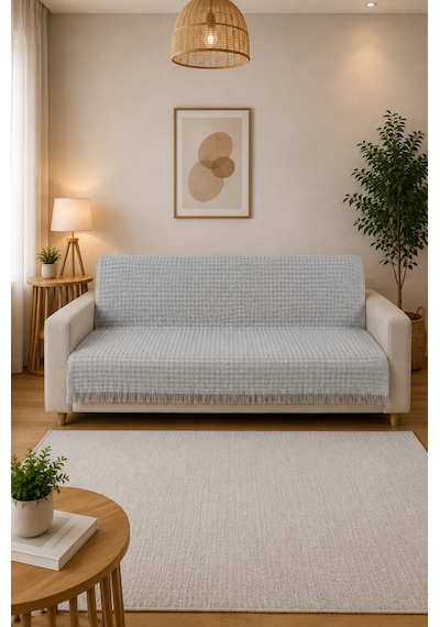Çift Taraflı Buldan Dokuma Pamuklu Koltuk Örtüsü 170x210 Cm Çekyat Örtüsü Geometrik Desenli Koltuk Şalı Antresit