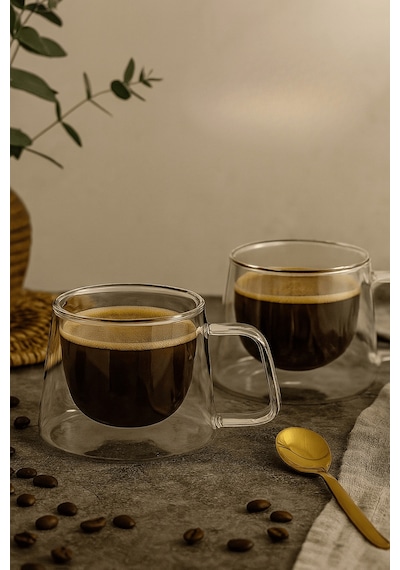 6 Adet 120 Ml Çift Cidarlı Cam Kahve Espresso Bardağı Mıt1284 Şeffaf