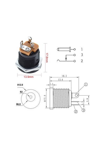 5.5X 2.1Mm Plastik Dc Güç Soketi Panel Montaj Power Jack Adaptör