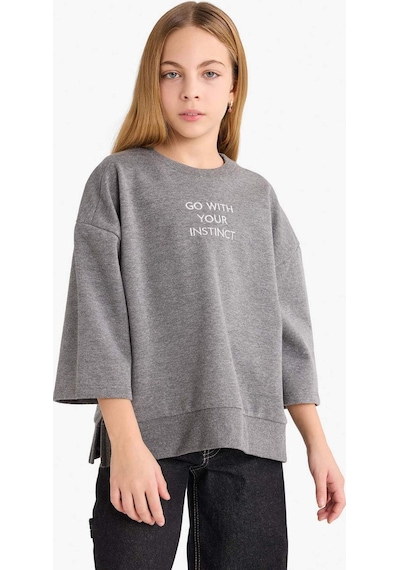 Defacto Kız Çocuk Oversize Geniş Kalıp Bisiklet Yaka Baskılı Sweatshirt G2461a825auar148 Antrasit-ar148