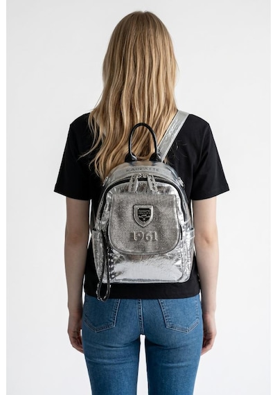 Baginn Kadın Sırt Çantası Taşlı Model Black-silver 25 19 Cm Günlük Mini Sırt Çantası Fonksiyonel Kullanım Gümüş